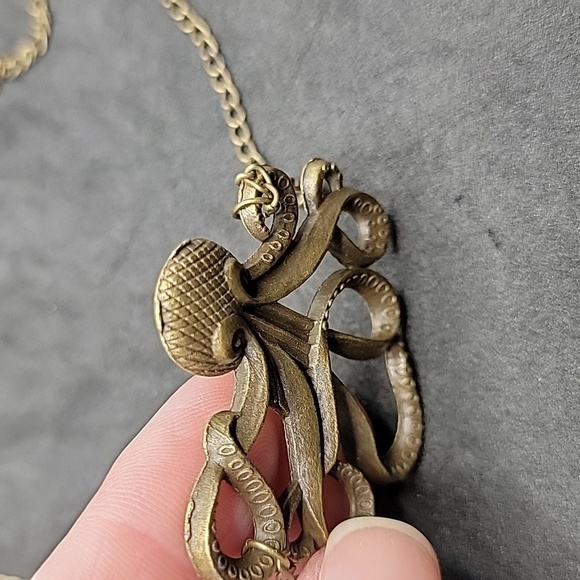 Bronze Tone Octupus Kraken Pendant Necklace Chain Pirate Sea Ocean Steampunk - Picture 7 of 16